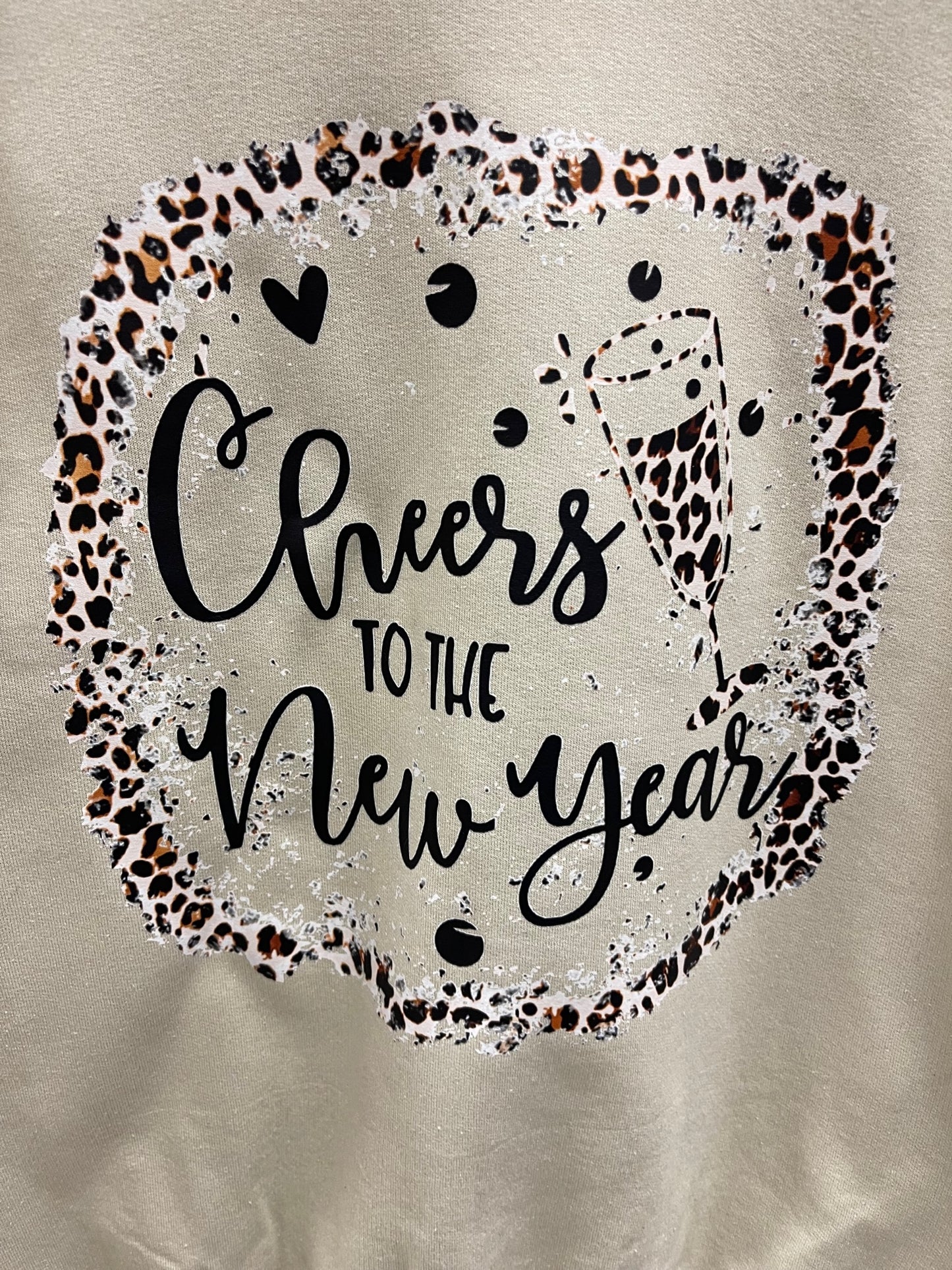 Cheers to the New Year - Leopard - Tan Sweatshirt