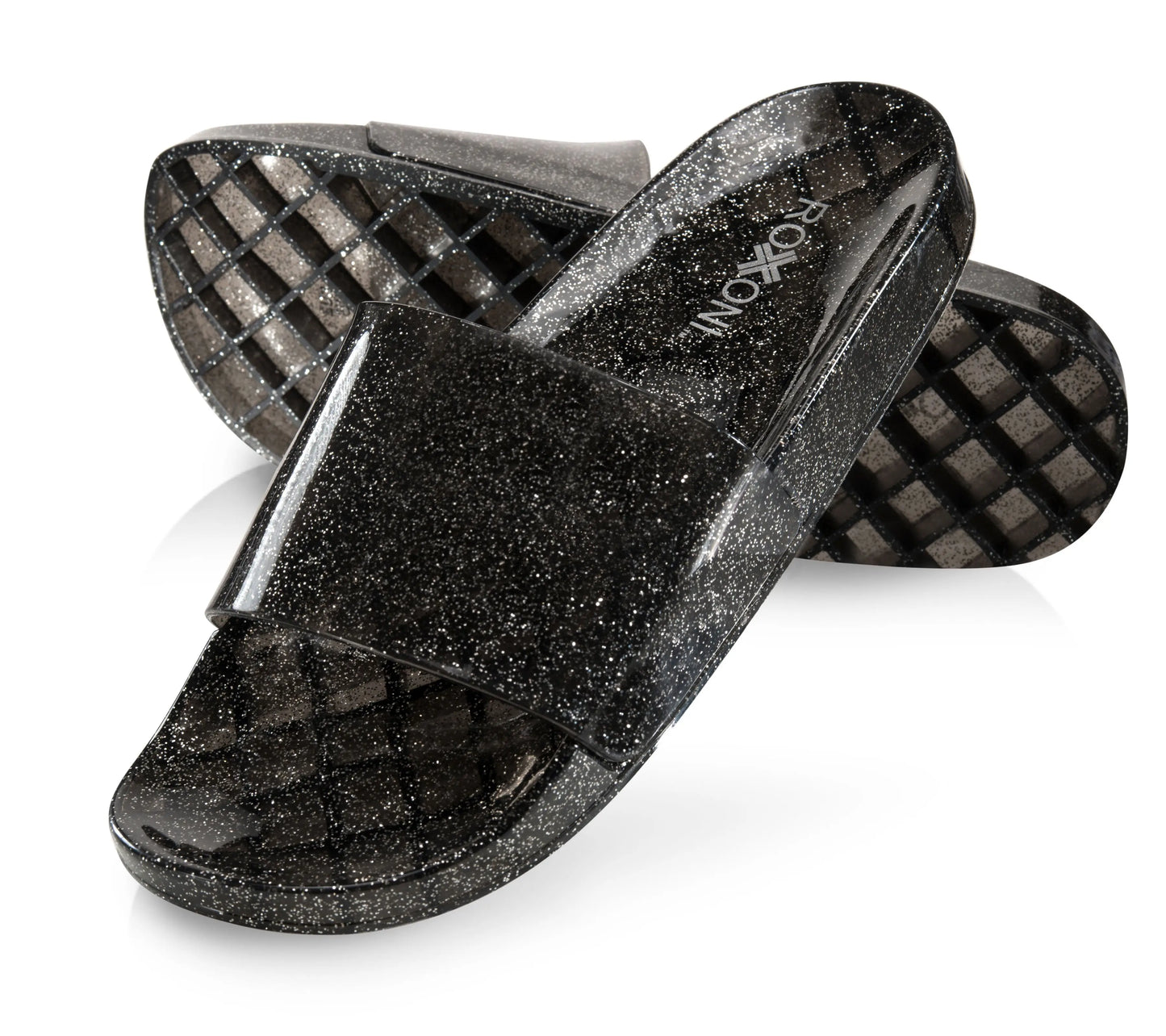 Roxoni Black Glitter Slides