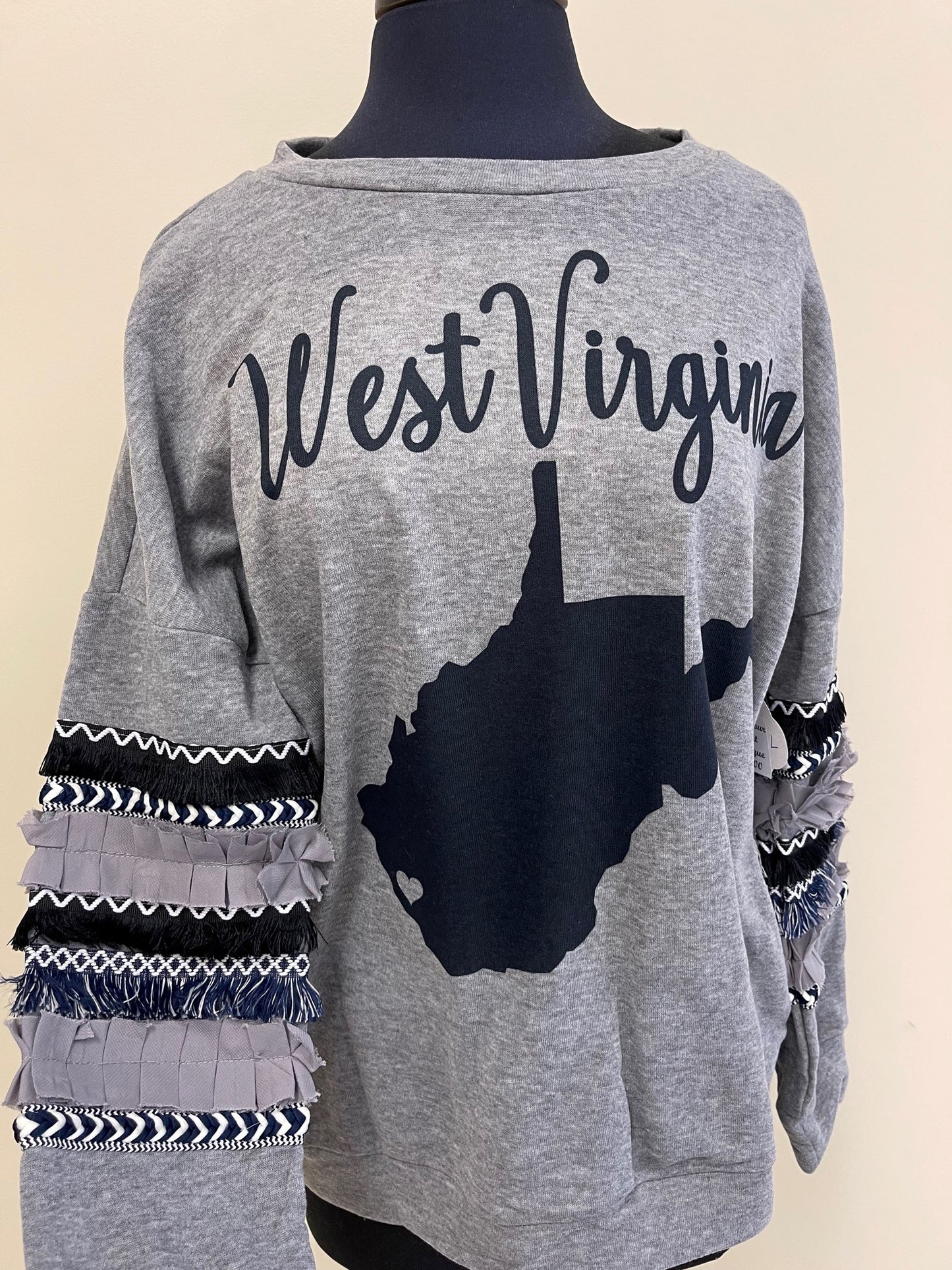 West Virginia Sweatshirt with Fringe Sleeves