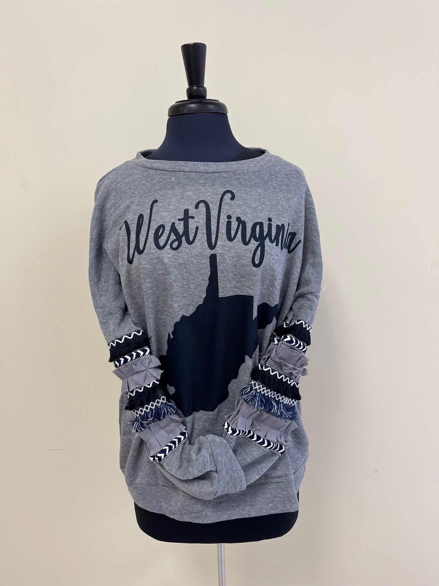 West Virginia Sweatshirt with Fringe Sleeves