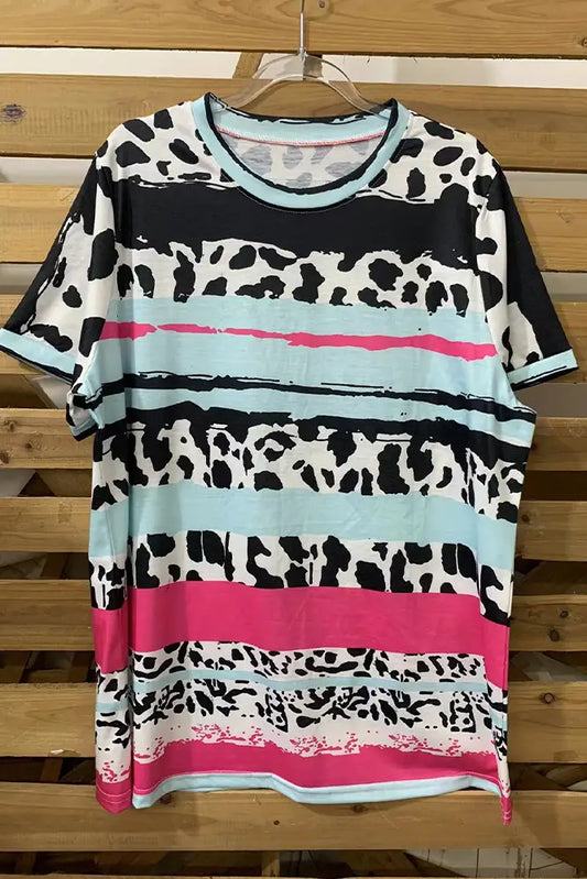 Cow Print Color Block Short Sleeve