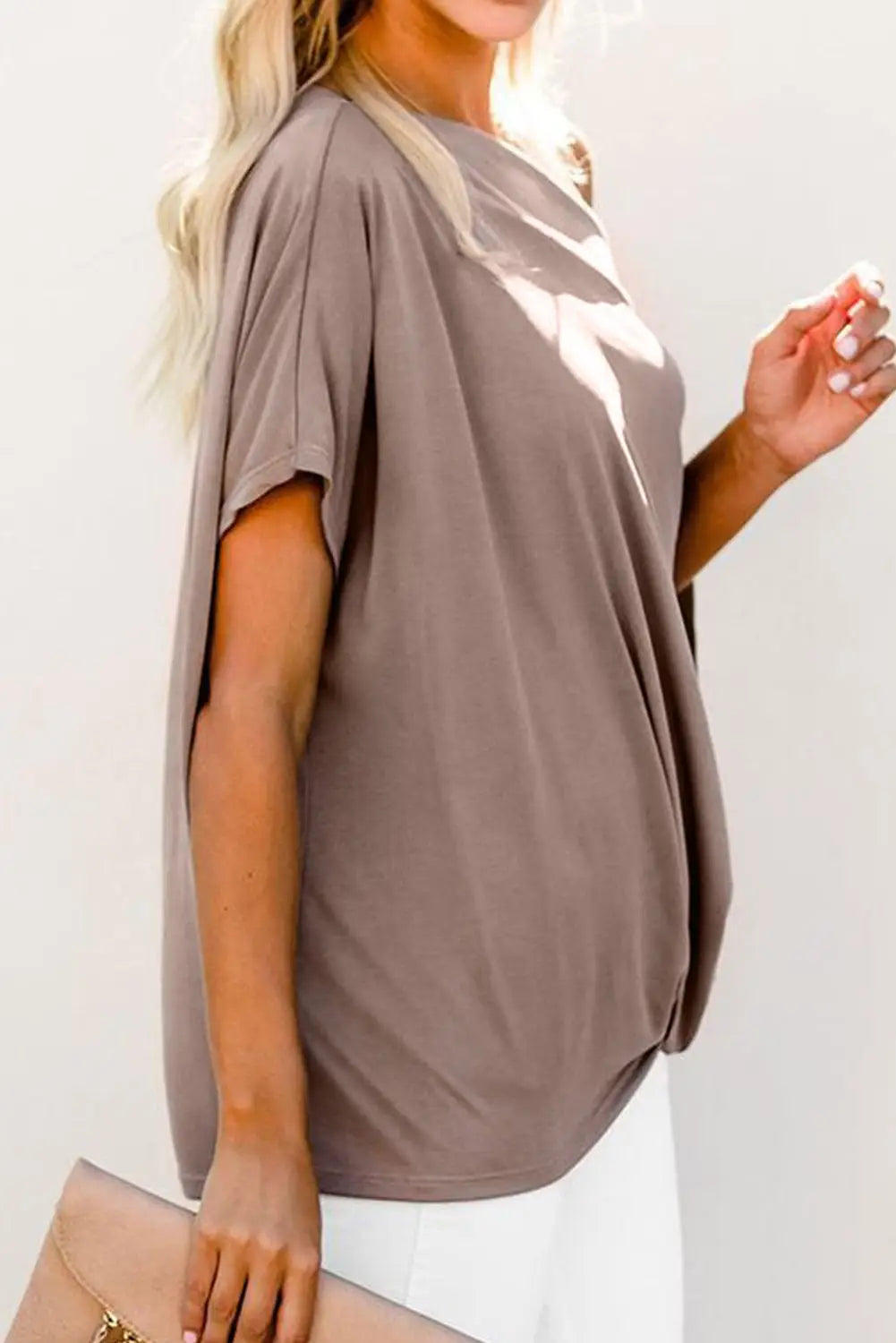 Khaki Off-the-Shoulder Casual Loose Fitting Top