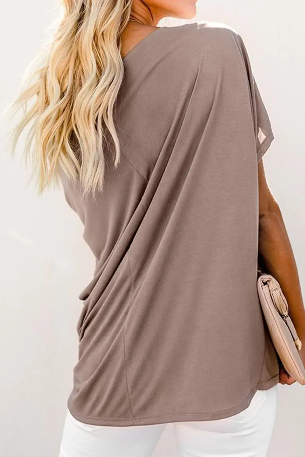 Khaki Off-the-Shoulder Casual Loose Fitting Top